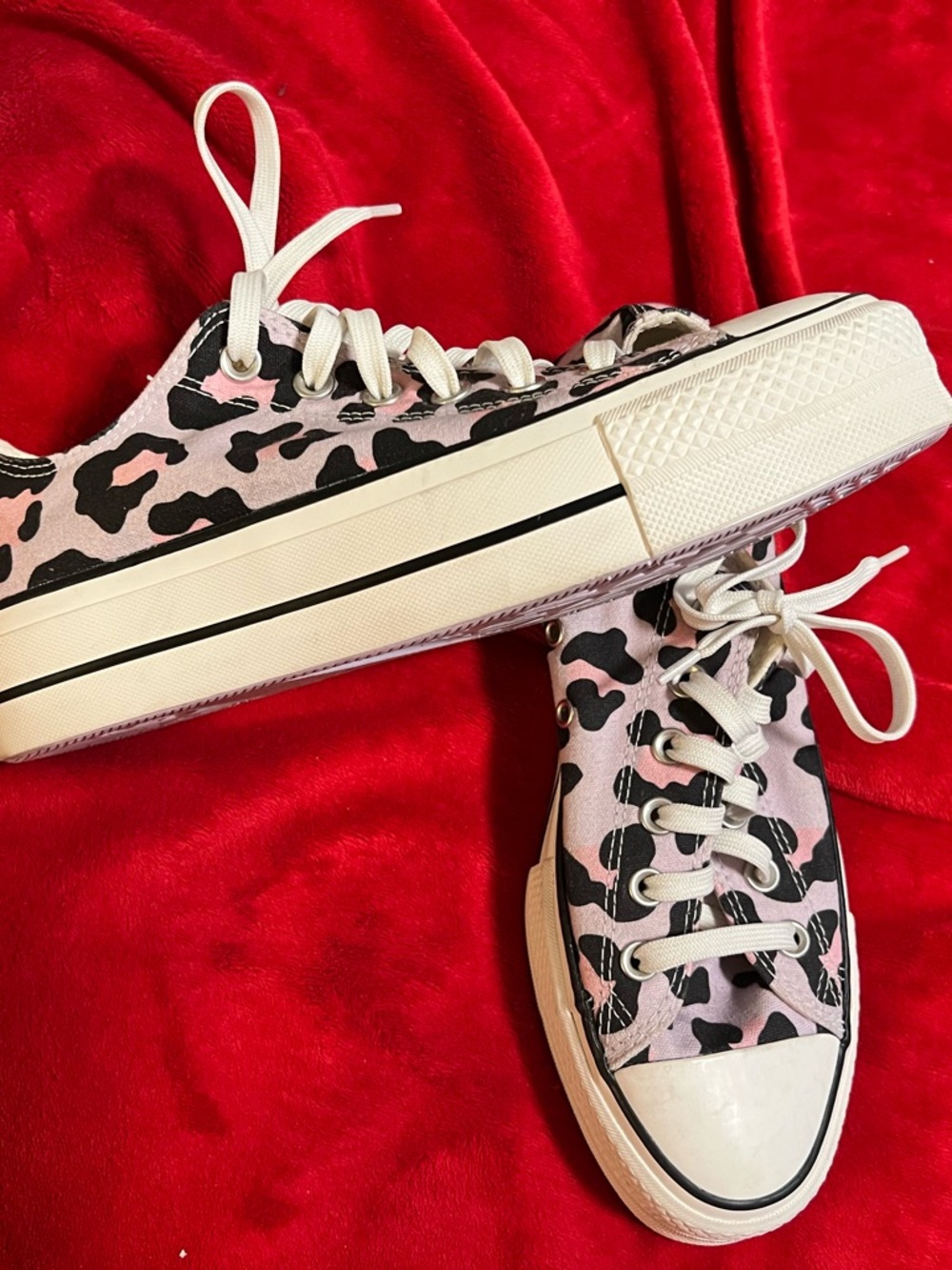 Converse Platform Pink and Black Leopard Print Low-Top Sneakers - Picture 2 of 5